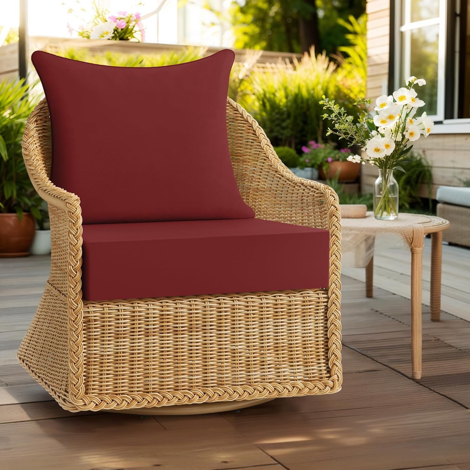 ® Outdoor Seat Cushions 24 X 24 X 5.75 Inch, Waterproof & Fade Resistant Patio Furniture Replacement Cushions with Removable Cover for Chair, Sofa, Couch, Wicker, Burgundy