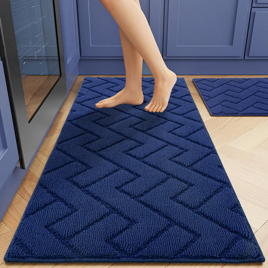 Super Absorbent Non-Slip Kitchen Rug and Mat Set, 2 Pieces, Soft Comfort Floor Mats, Washable for Kitchen, Hallway, Office, Sink, Laundry (20" x 31.5" + 20" x 48", Navy Blue)