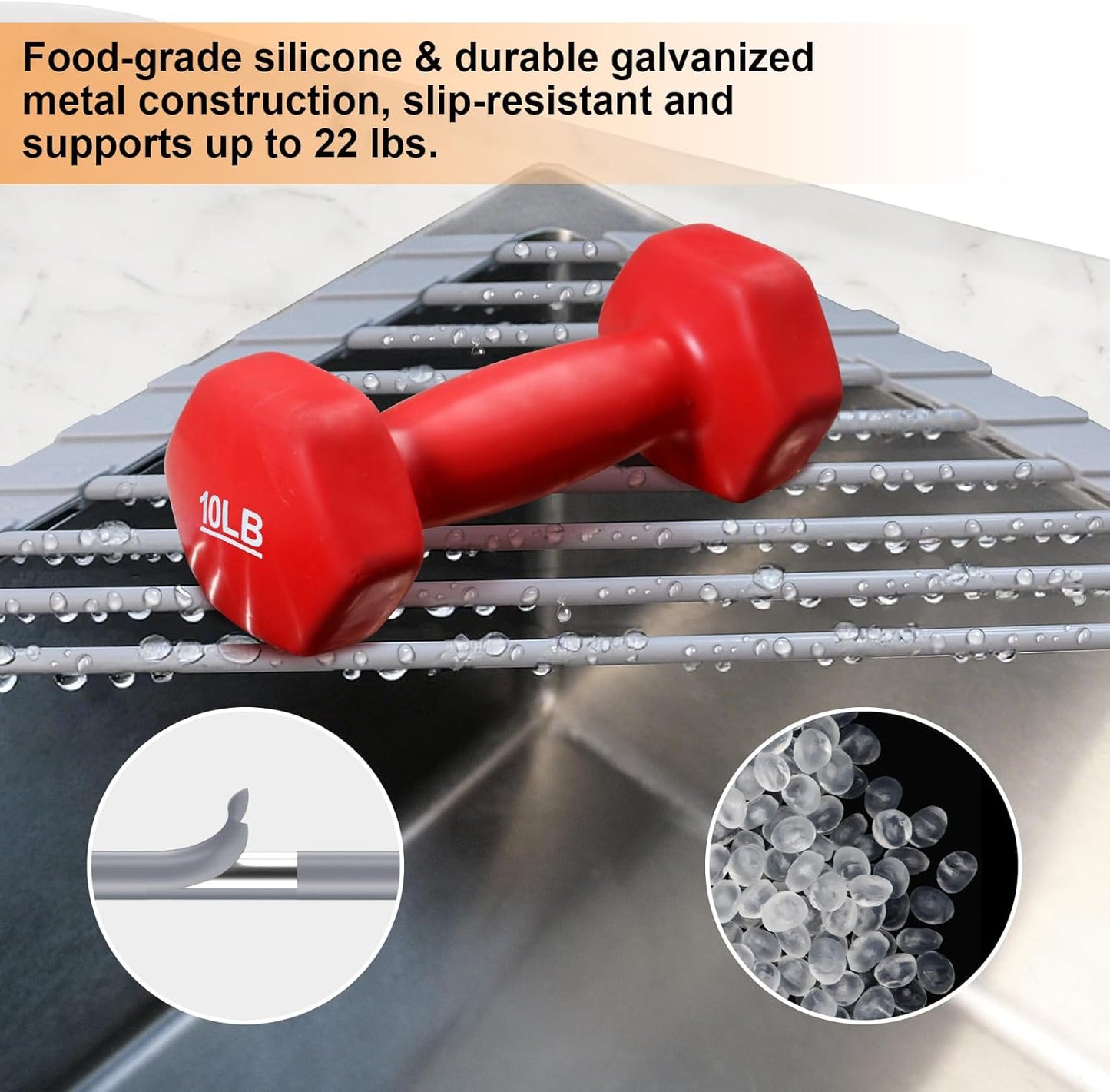 Corner Sink Caddy Kitchen Sink Organizer, Silicone Wrapped Triangle Roll up Dish Drying Rack over Sink Drainer Mat, Anti-Slip Sponge Holder Corner Shelf for RV Kitchen Sink Accessories Counter Storage