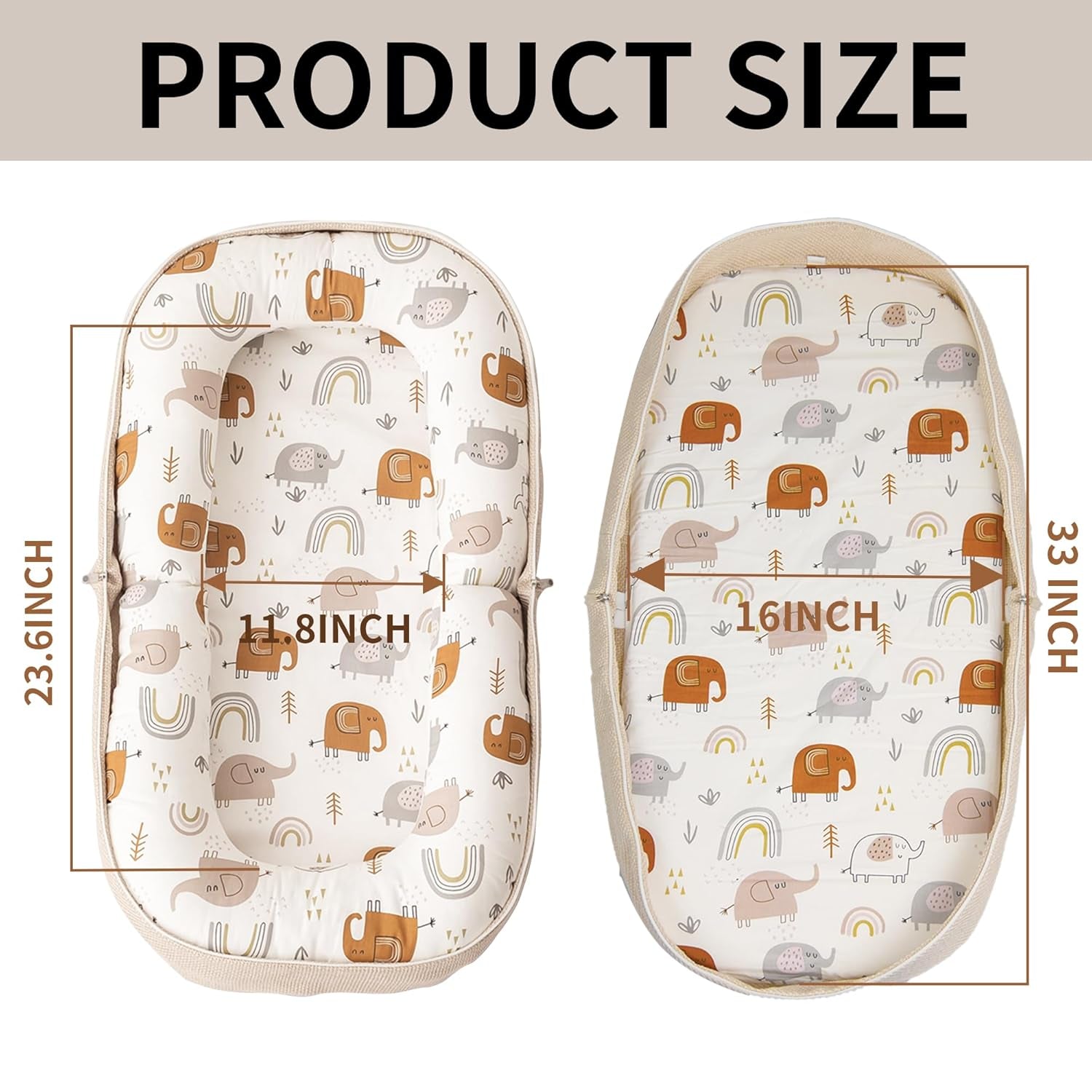 Infant Lounger and Travel Pillow with Memory Foam, Versatile Foldable Design, Adorable Pattern Cover, Ideal for 0-12 Months, White