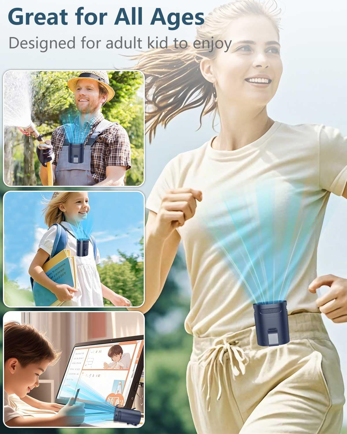 Waist Fan Clip on Shirt Fan-Mini Light Weight Portable Fans That Blow Cold Air,Small Personal Battery Powered Fans,Belt Body under Shirt AC Cooler,Quiet Wearable Hanging Neck Fan for Women Men Kids