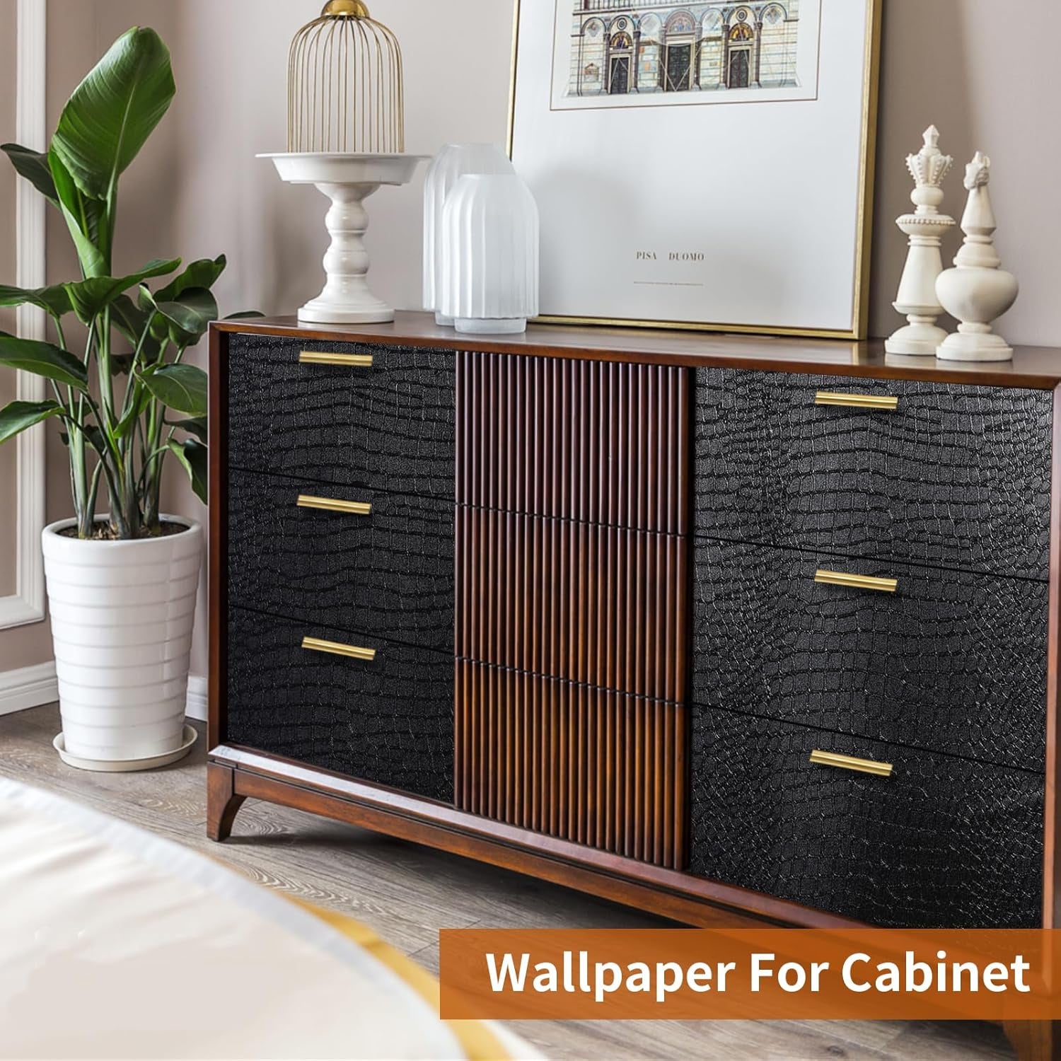 Black Peel and Stick Wallpaper - Removable Crocodile Self Adhesive Embossed Easy Peel off Contact Paper - Textured for Cabinet Bedroom 15.7" X 78.7"