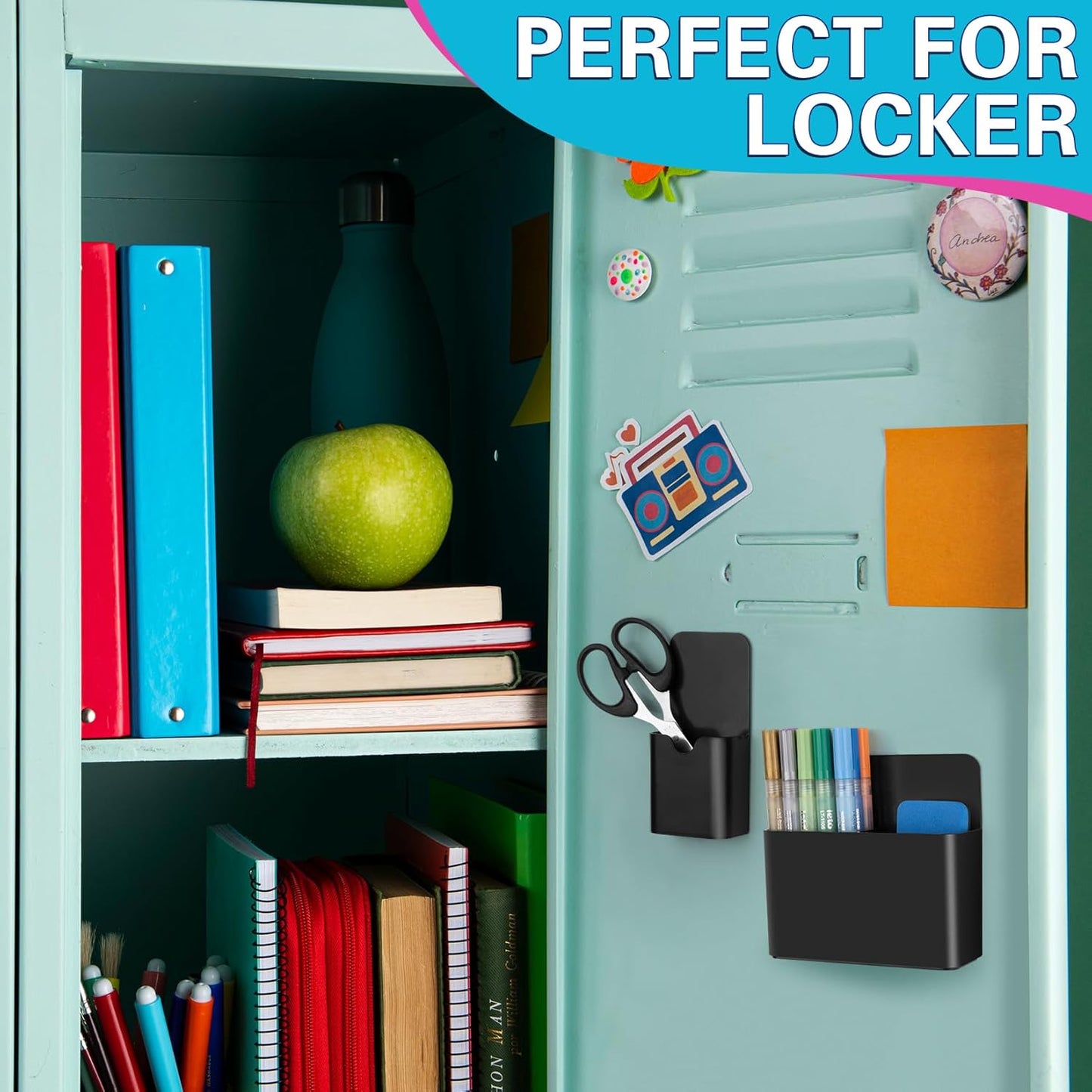 4 PCS Magnetic Pen Holder, Black Magnetic Marker Holder for Whiteboard, Magnetic Dry Erase Marker Holder, Magnetic Pen Holder for Refrigerator, Magnetic Pencil Holder, Magnet Locker Organizer