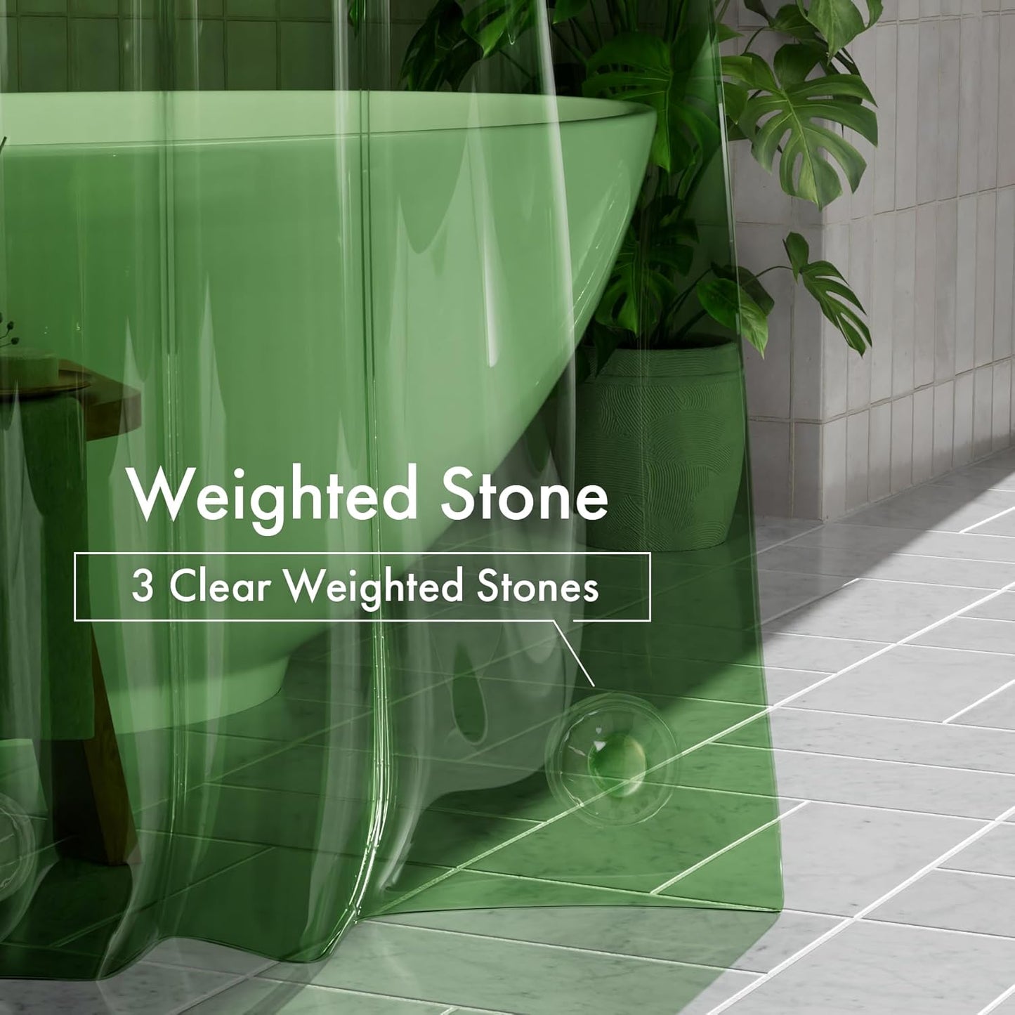 100% EVA Shower Curtain Liner, 72 X 72 Inches Heavy Duty Shower Curtain and Liner 2-In-1 with 3 Clear Stones and 12 Brass Grommets, Color Block Soft Shower Liner - Mint Green & Pine Green