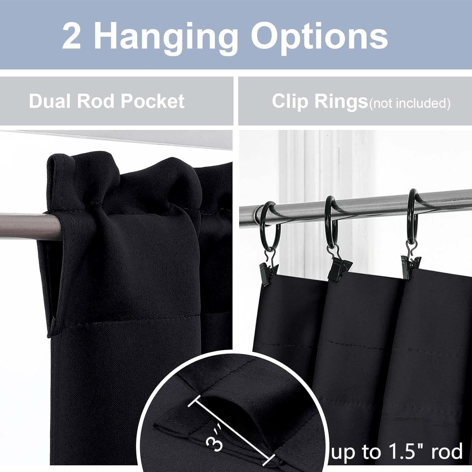 Black Valance for Window, Blackout Small Kitchen Curtain for Bedroom/Living Room, Rod Pocket Privacy Short Window Treatment Valance RV Bunk Panels, 60" Wx14 L