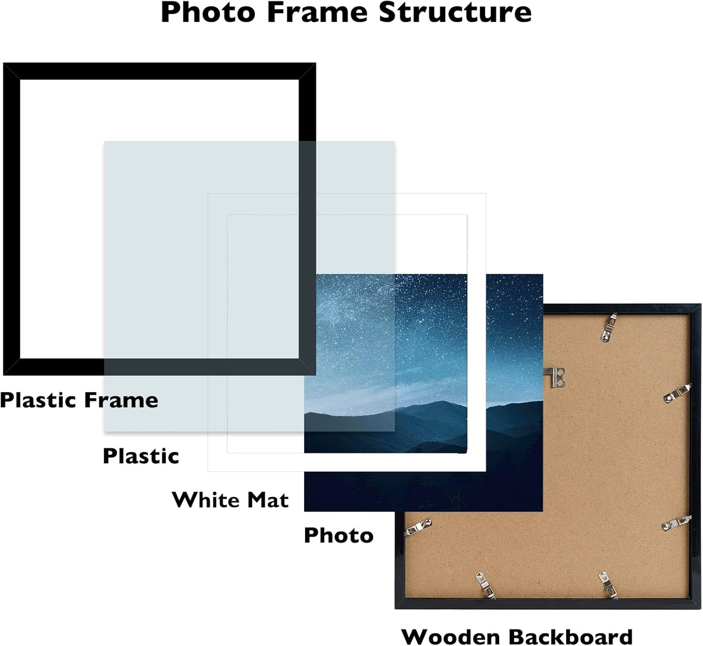 12X12 Picture Frame with Mat for 30 X 30Cm Diamond Art Painting, Display Photo 10X10 or 12 X 12 without Mat, Wall Hanging Large Frame with Plexiglass, Black