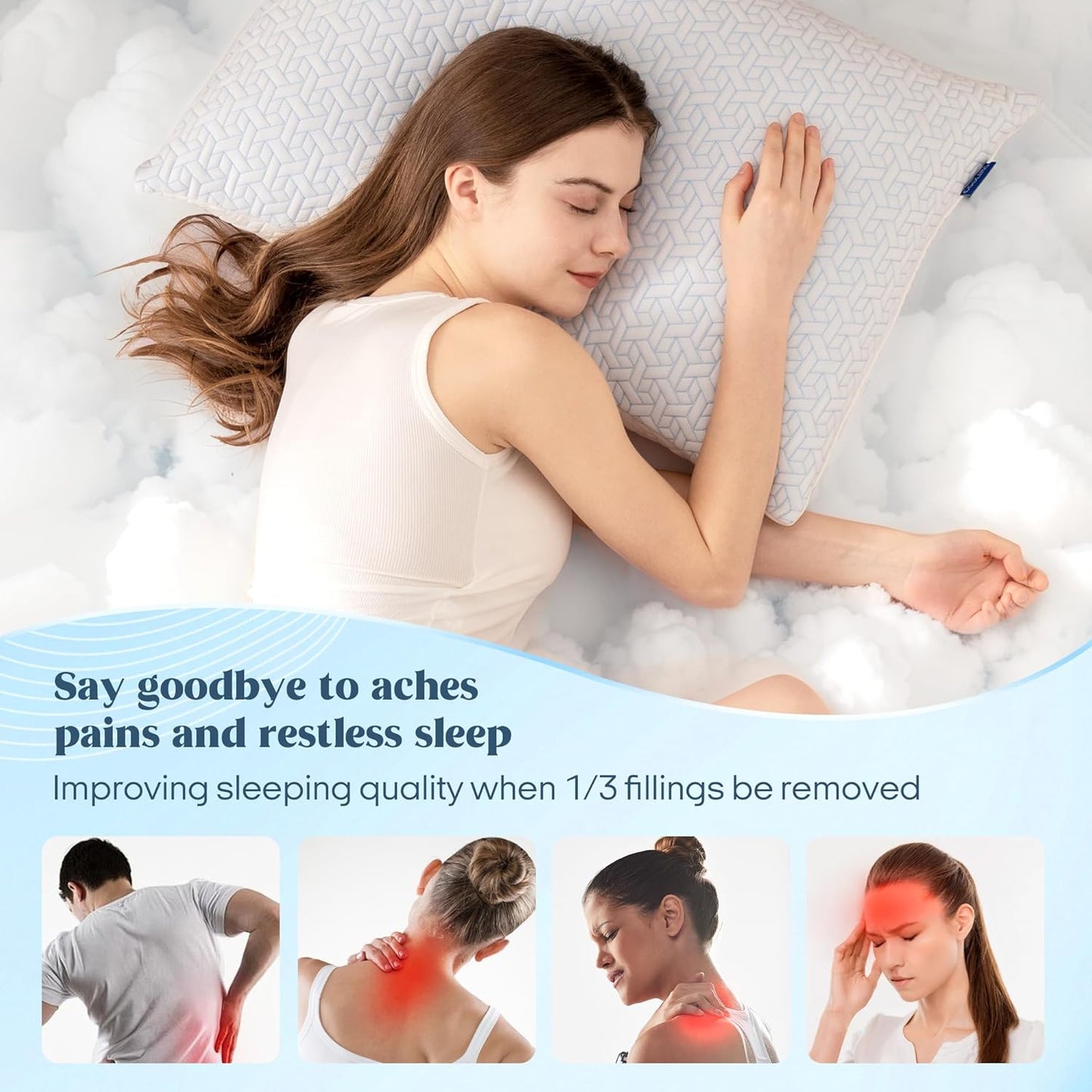 ® Queen Size Pillows Set of 2, Shredded Memory Foam Pillows, Cooling Queen Pillow 2 Pack, Adjustable Firm Bed Pillow for Sleeping, Side, Back and Stomach Sleepers