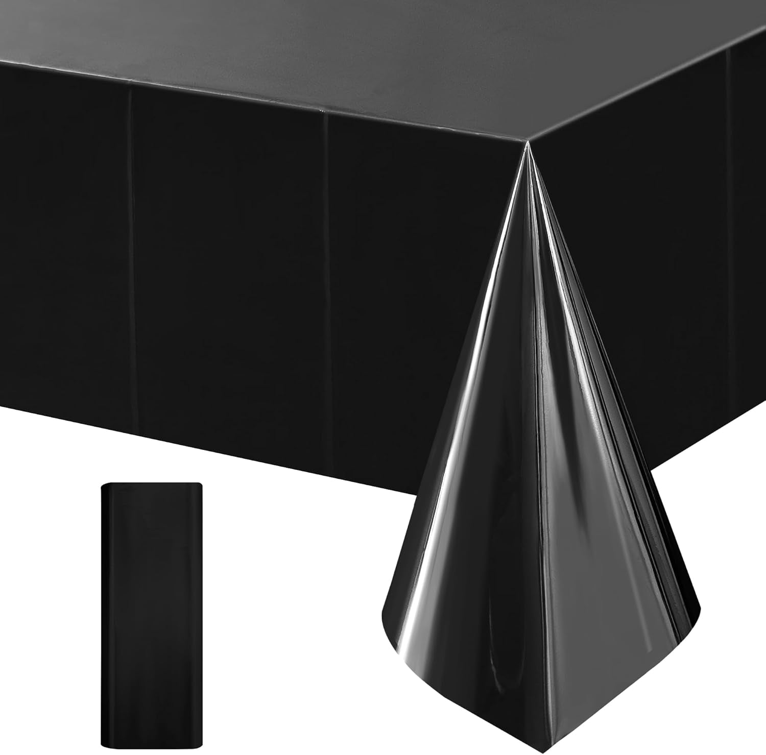 Black Foil Disposable Tablecloth - 54 x 72 Inches, Waterproof Plastic Cover for Birthday, Graduation, Halloween, and Anniversary Celebrations
