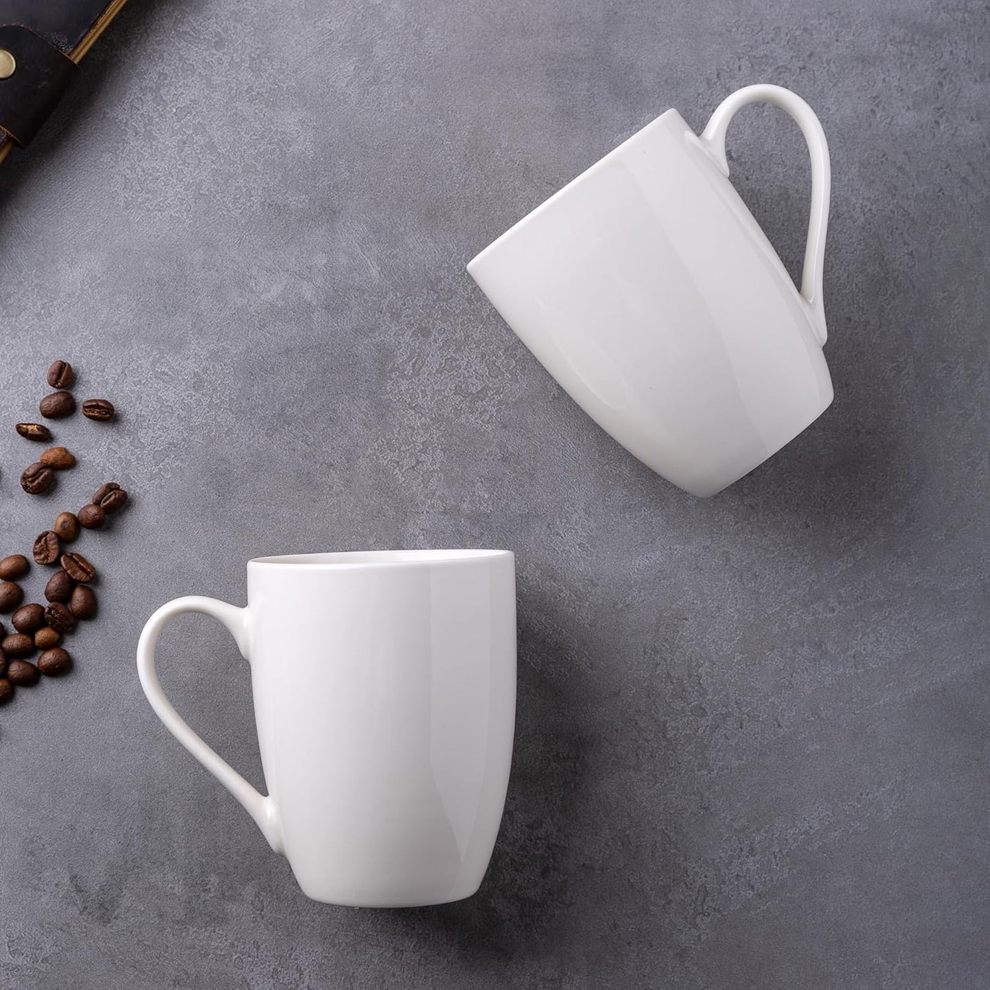 12 oz Off-White Ceramic Coffee Mug Set with Large Handle, Lightweight and Dishwasher & Microwave Safe, Ideal for Latte, Cappuccino, Cocoa, and Milk, 12 Pieces