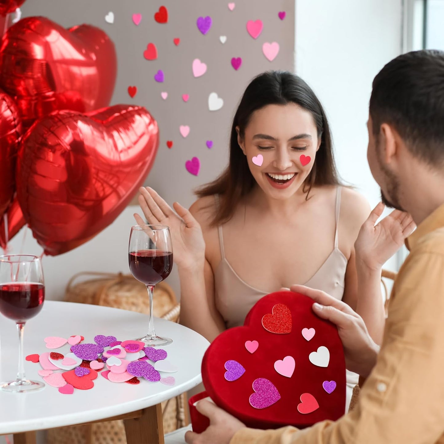200 PCS Valentines Day Stickers, Foam Heart Valentine Decor, Self-Adhesive Foam Heart Stickers, 3 Sizes Foam Hearts for Crafts Glitter Foam Valentine Stickers for Envelop Invitations Card Making