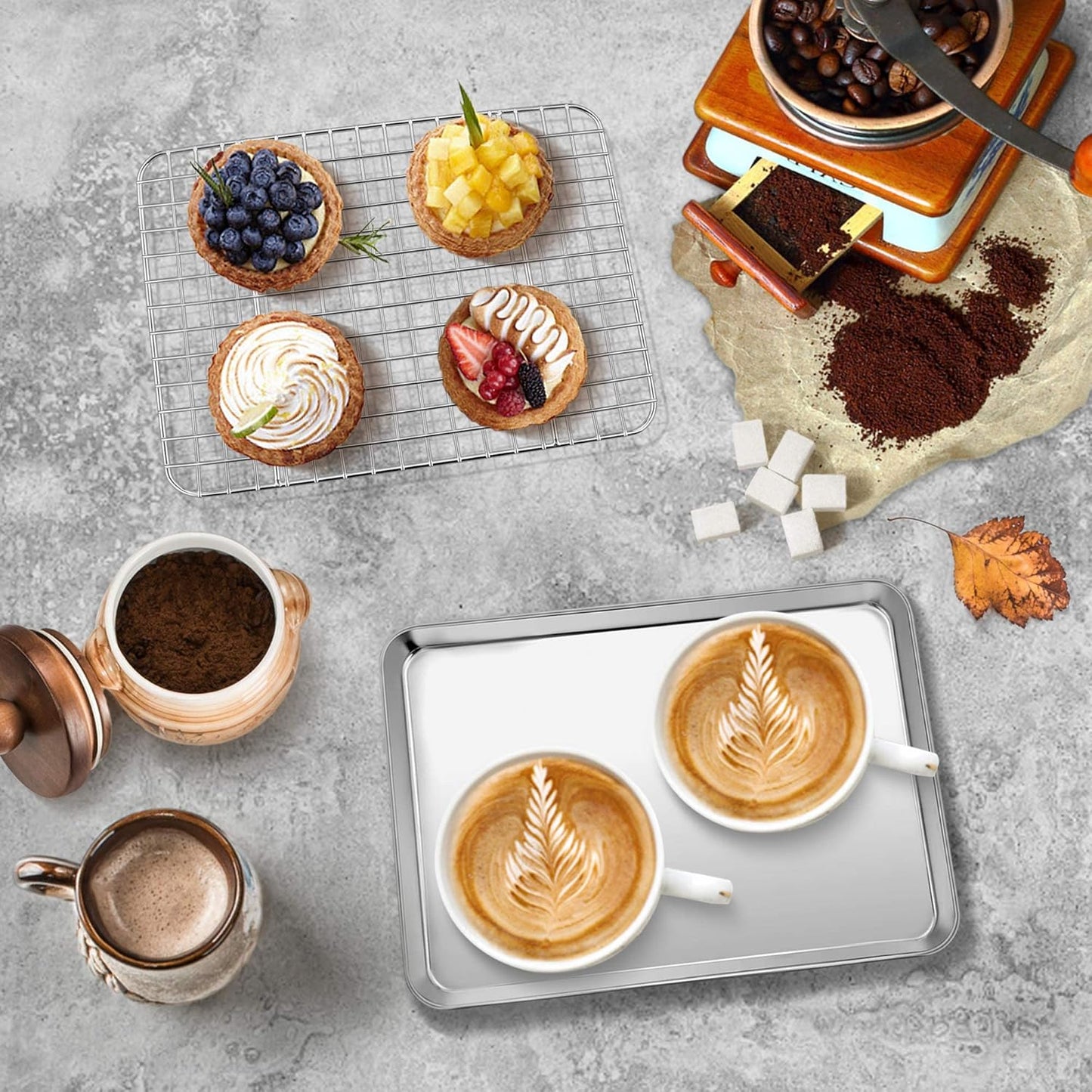 9 Inch Toaster Oven Pan with Rack Set, Stainless Steel Baking Pan Tray and Grid Cooling Rack for Cooking/Roasting, Dishwasher Safe & Easy to Clean, Non-Toxic & Sturdy, (2Pcs)