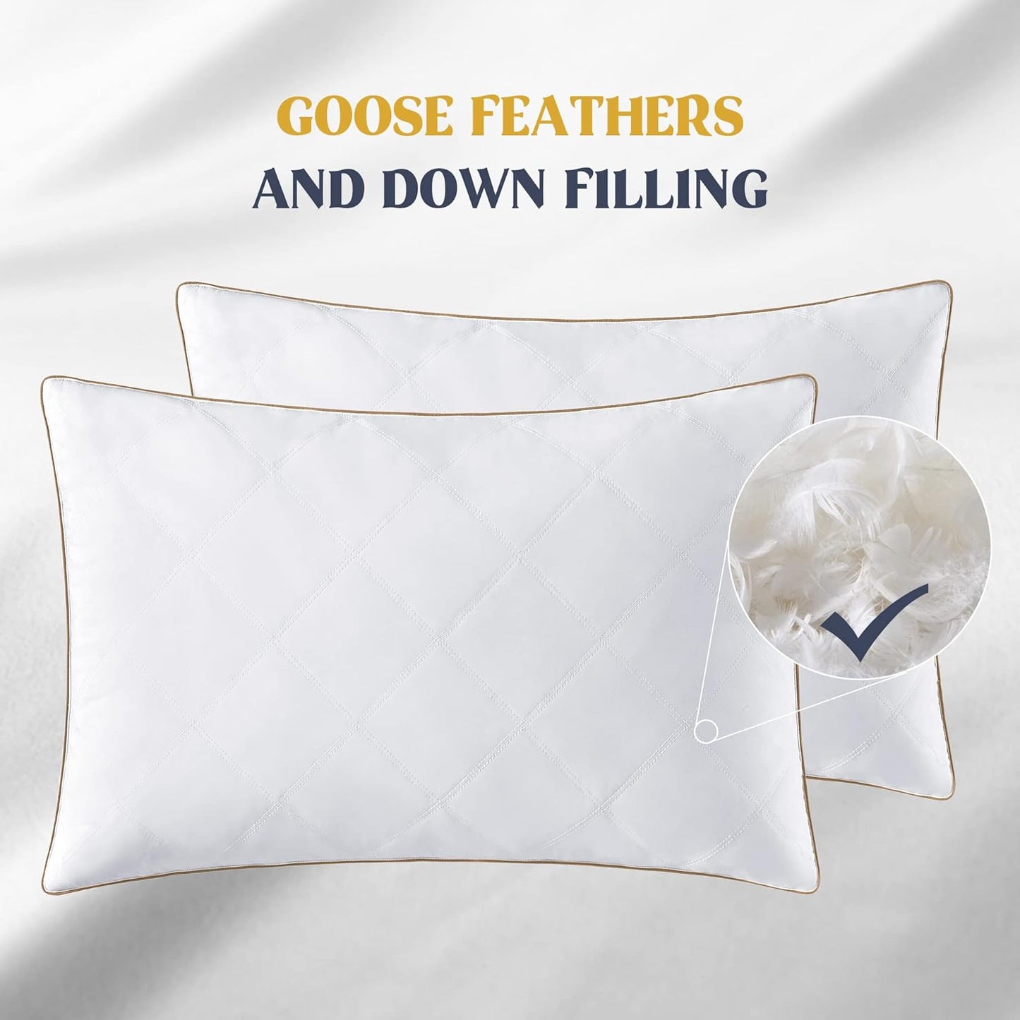 ® Goose Feathers and down Pillow with Diamond Quilting with 100% Cotton Cover, Pack of 2, King Size