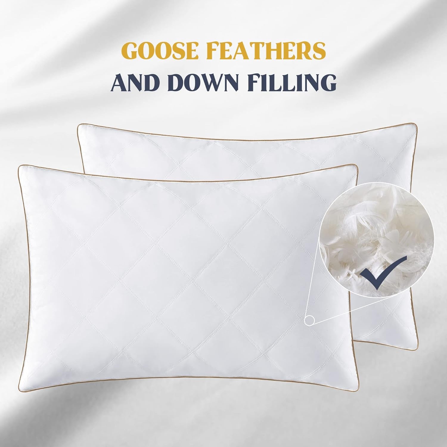 ® Goose Feathers and down Pillow with Diamond Quilting with 100% Cotton Cover, Pack of 2, King Size