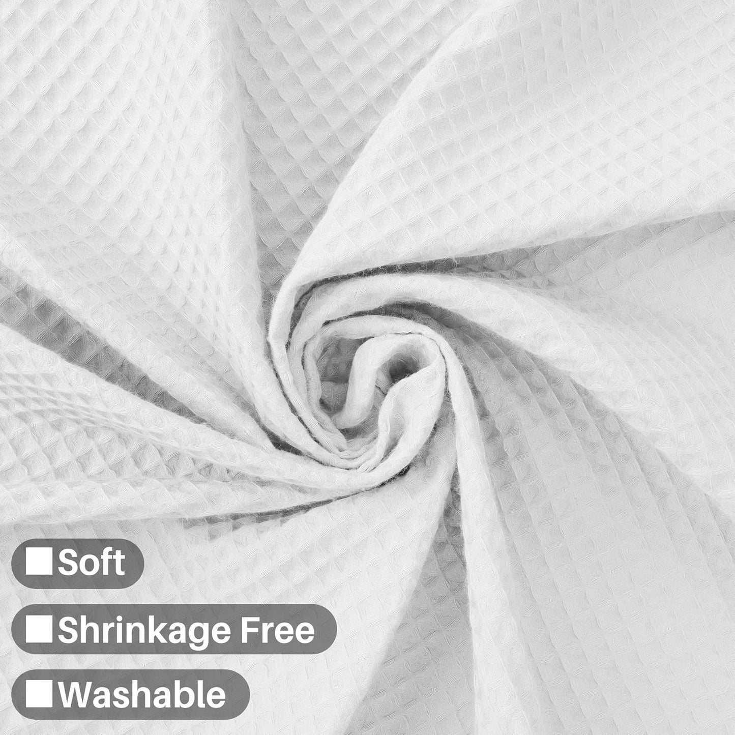 Extra-Long Shower Curtain 80" Height - Honeycomb Waffle Weave & Cotton Blend, Hotel Luxury & Spa, Heavy Weight Fabric, Washable - White, 72X80