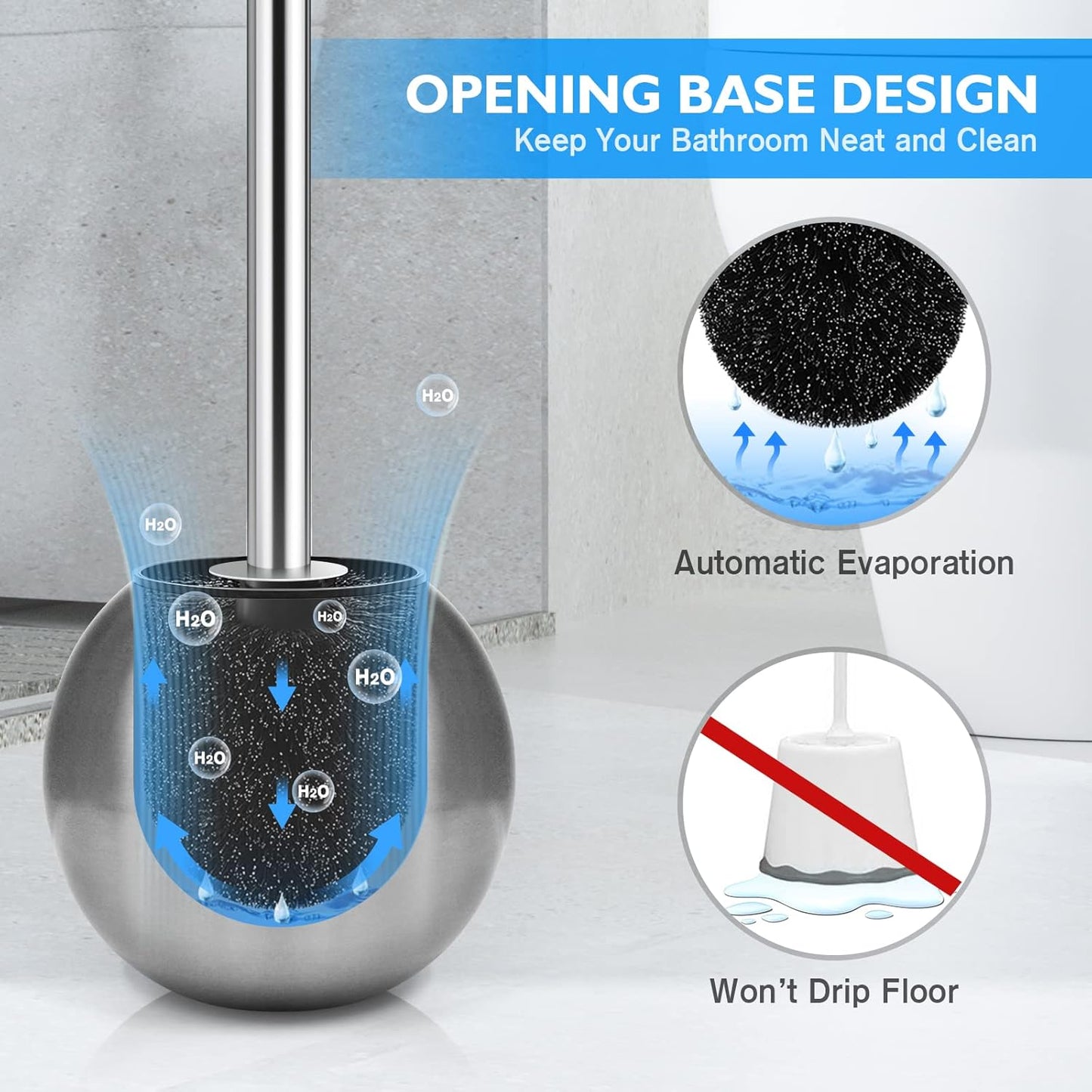 Toilet Brush and Holder Set, 304 Stainless Steel with Ergonomic Extended Handle - Durable and Practical Bathroom Cleaning Solution