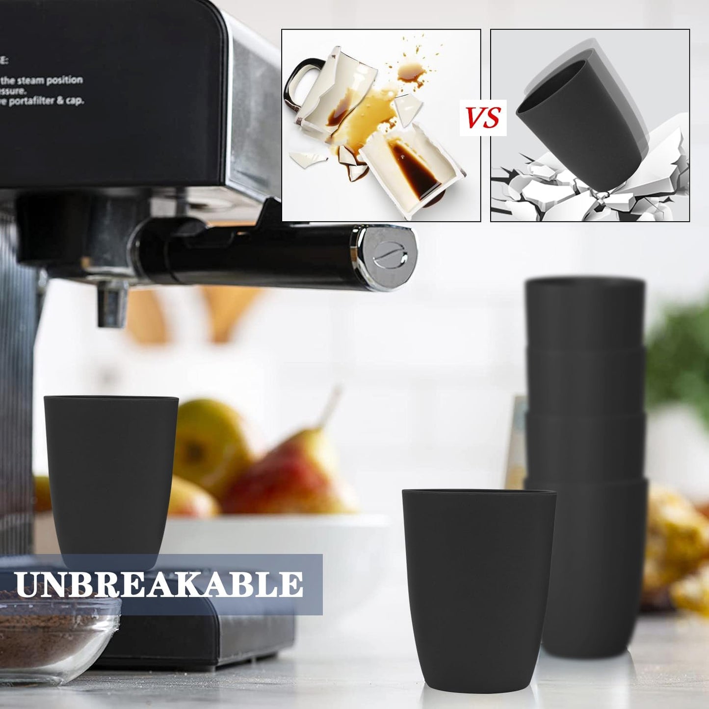 Set of 8 Durable Wheat Straw Drinking Cups - 20 OZ Reusable and Dishwasher Safe in Black