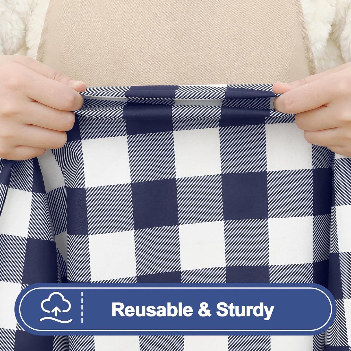 Picnic Table Cloth 2 Pack, Waterproof Elastic Fitted Tablecloths for 6FT Rectangle Tables, Washable Polyester Buffalo Plaid Tablecloth for Camping, Dining & Outdoor (Navy & White, 30" X 72")