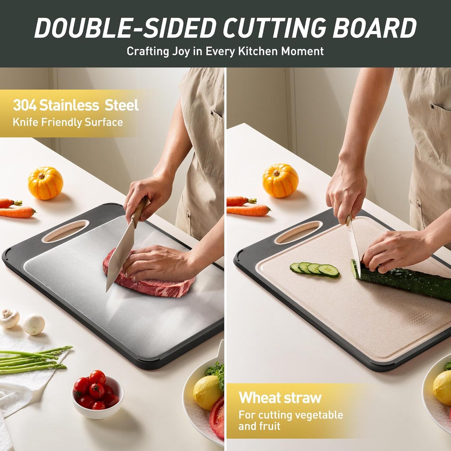 Stainless Steel Cutting Board, Non Toxic Cutting Board for Kitchen Double Sided Food Grade, Chopping Board for Meat/Vegetables, Kitchen Gifts Easy to Clean 2025 New Upgrade Large Size (16"L X 11"W)