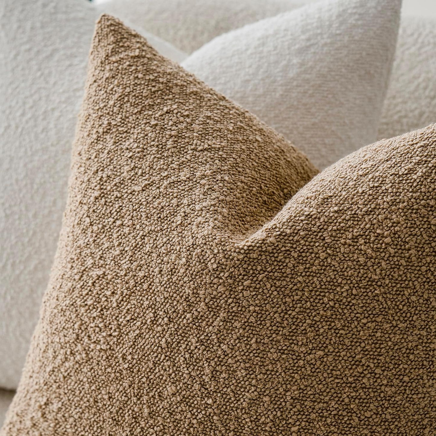 Textured Boucle Throw Pillow Covers Accent Solid Lumbar Pillow Cases Cozy Soft Decorative Couch Cushion Case for Chair Sofa Bedroom Living Room Home Decor, 12 X 20 Inch,Taupe Khaki Camel