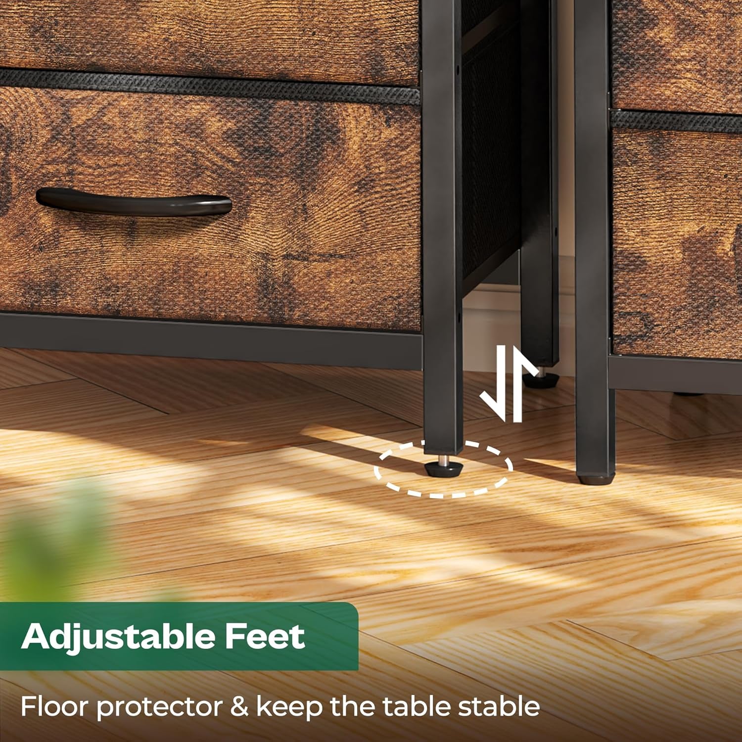 Rustic Brown Nightstand with Integrated Charging Station, 27.6 Inch Bedside Table Featuring Fabric Drawers, USB Ports, and Outlets for Bedroom Use