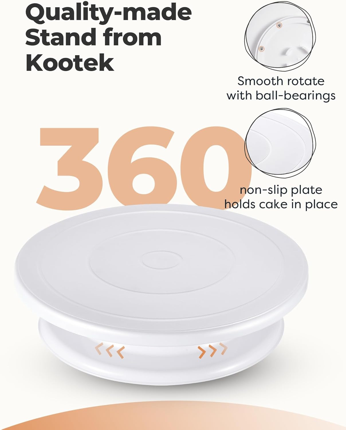 Cake Stand, 11 Inch Rotating Cake Turntable for Decorating, Display & Baking, Smooth Revolving Spinner Stand (White)