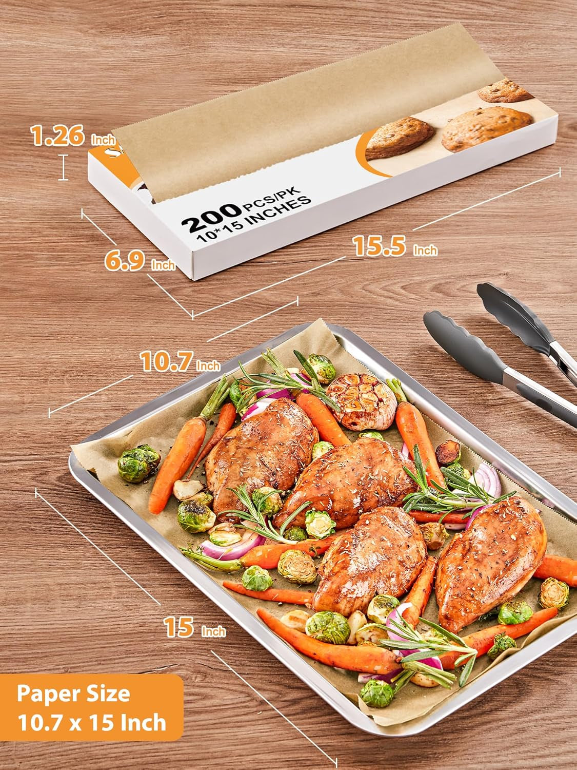 200 Pcs Pop-Up Parchment Paper Sheets, 10.7X15 Inch Pre-Cut Parchment Paper for Baking, Non-Stick Greaseproof Baking Paper for Grilling Wrapping Air Frying, Compact Volume, Unbleached