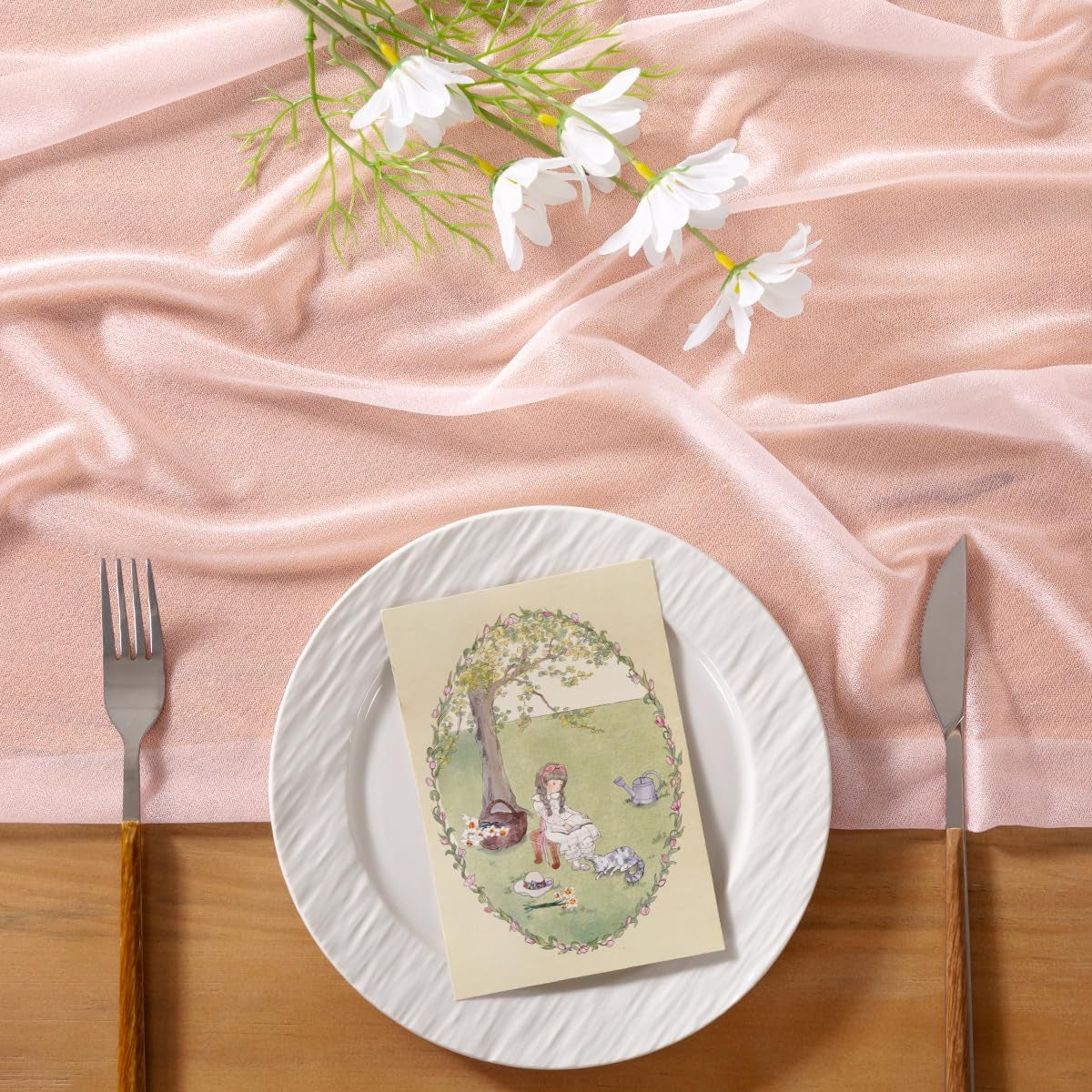 Blush Pink Gauze Table Runner Chiffon like Wedding Table Runner 120 Inches Long Boho Rustic for Bridal Shower Decorations Baby Shower