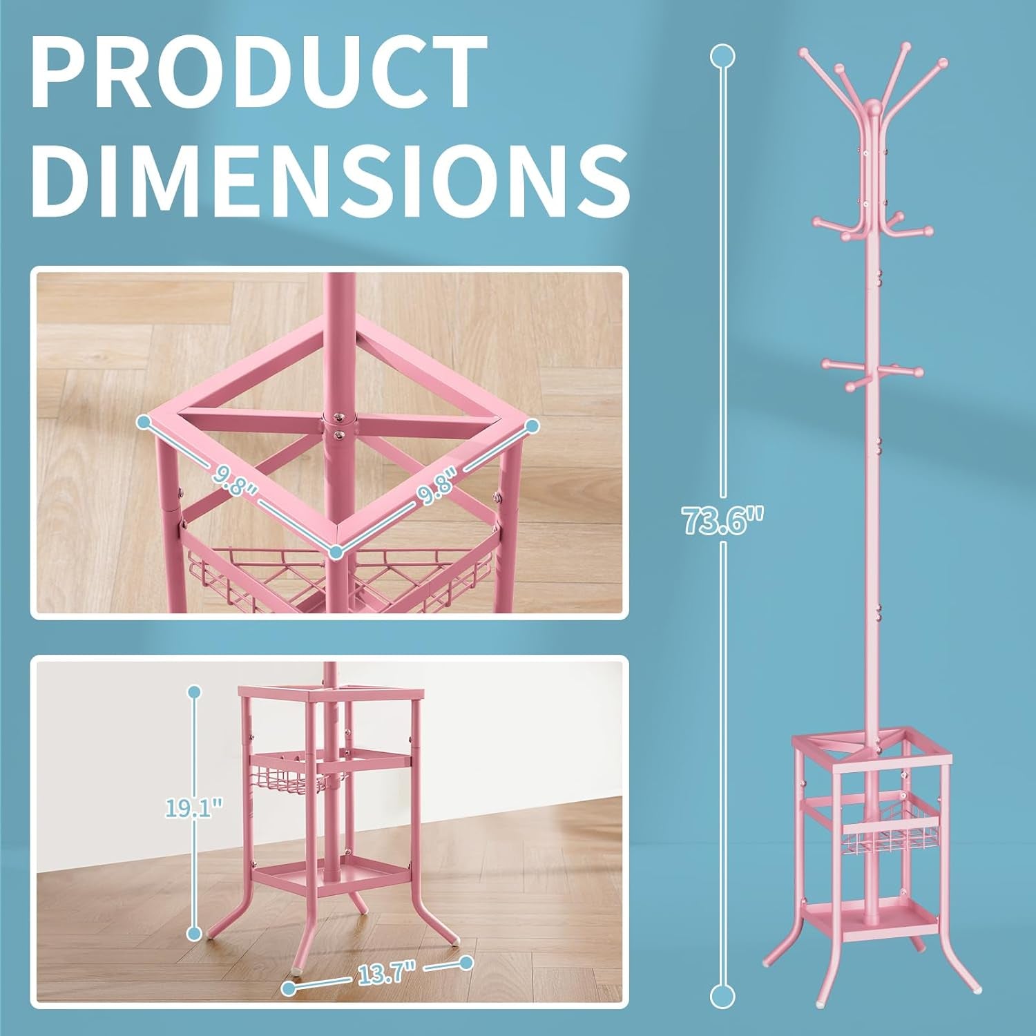 Coat Rack Freestanding, Coat Tree with Umbrella Holder, Metal Coat Rack Stand with 12 Hooks, Modern Coat Hanger Stand for Entryway, Purse Rack Hat Rack Stand for Living Room Bedroom Office