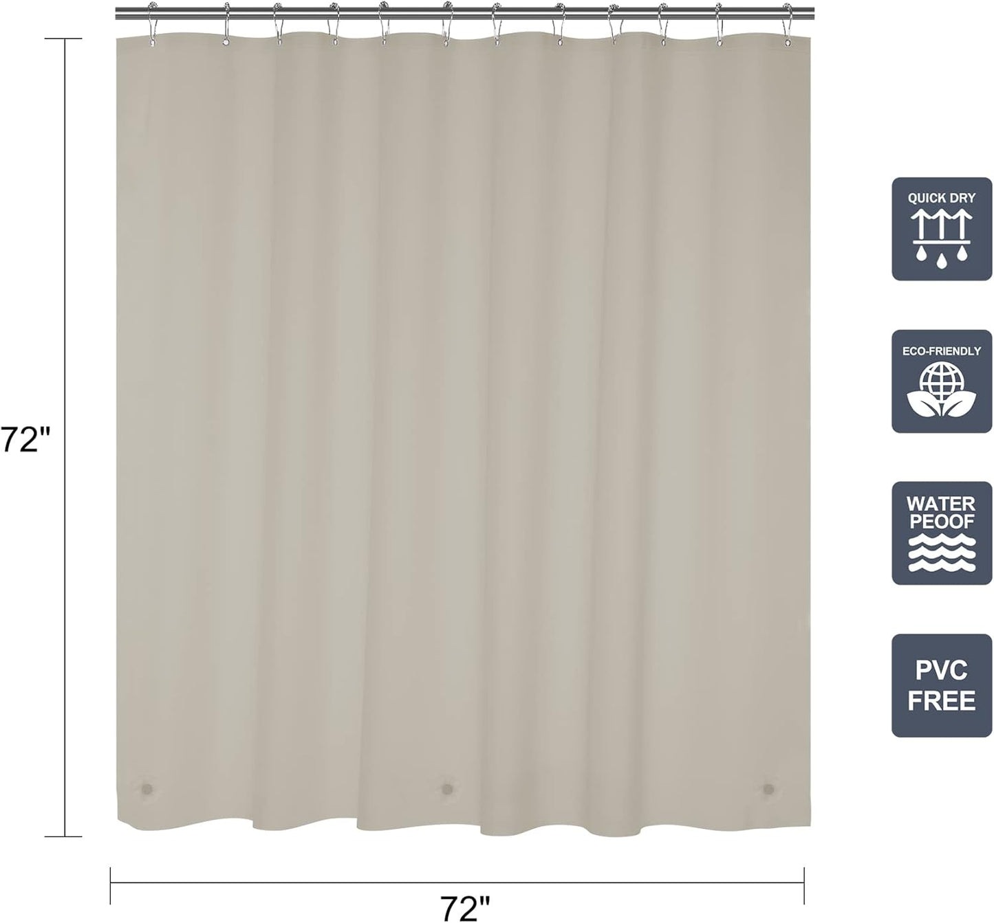 12 Pcs Shower Curtain Hooks and 72 X 72 Tan Shower Curtain Liner
