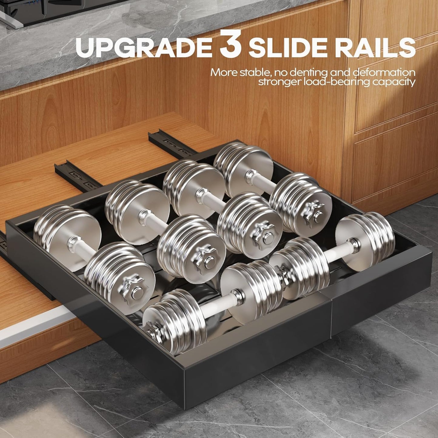 Expandable Pull-Out Cabinet Organizer Set - 21" Deep with Adjustable Width (12.05"-20.4"), Enhanced 3-Slide Rail Design, Black