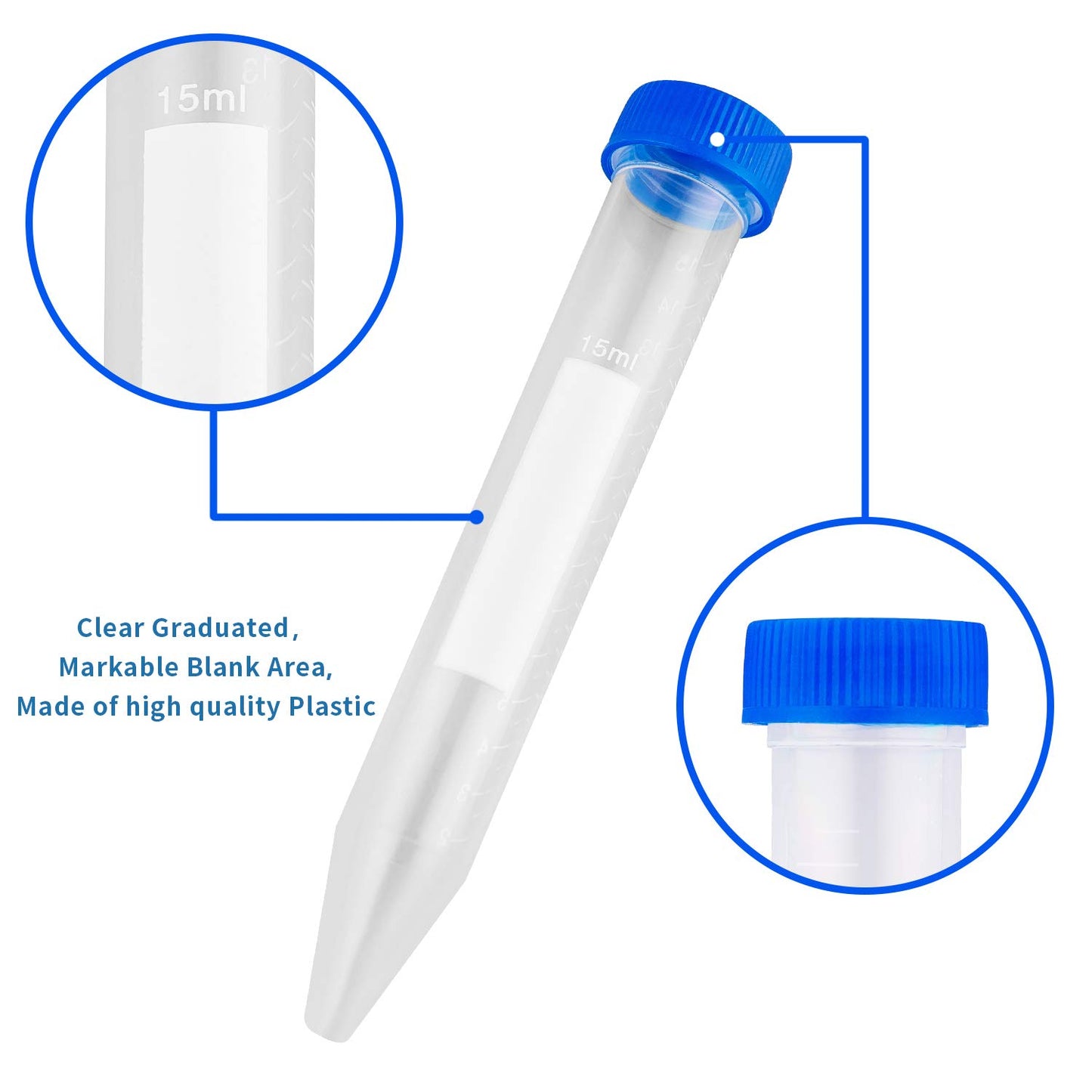 Ackers Conical Centrifuge Tubes 15Ml, 100 Pcs Sterile Plastic Test Tubes with Screw Caps, Polypropylene Container with Graduated and Write-On Spot, Non-Pyrogenic, Dn/Rnase Free