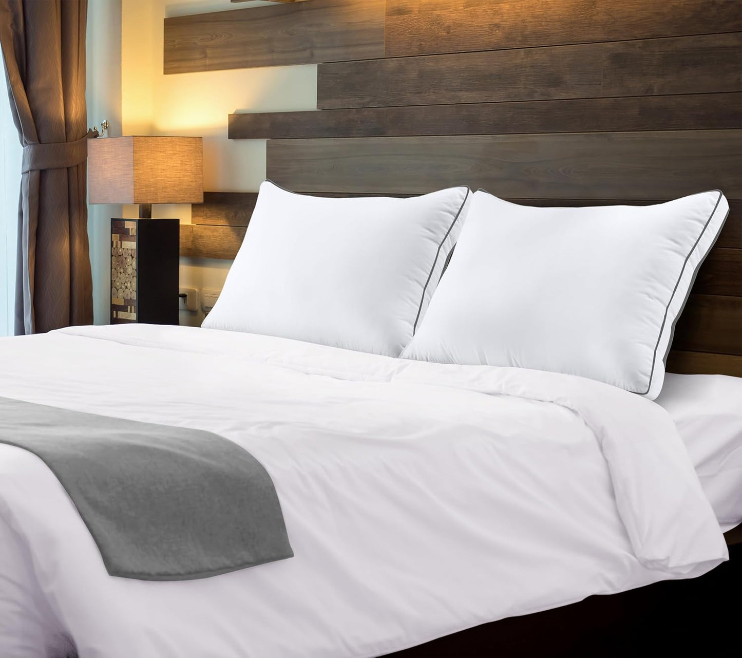 Bed Pillows for Sleeping Queen Size (Grey/White), Set of 2, Cooling Hotel Quality, Gusseted Pillow for Back, Stomach or Side Sleepers