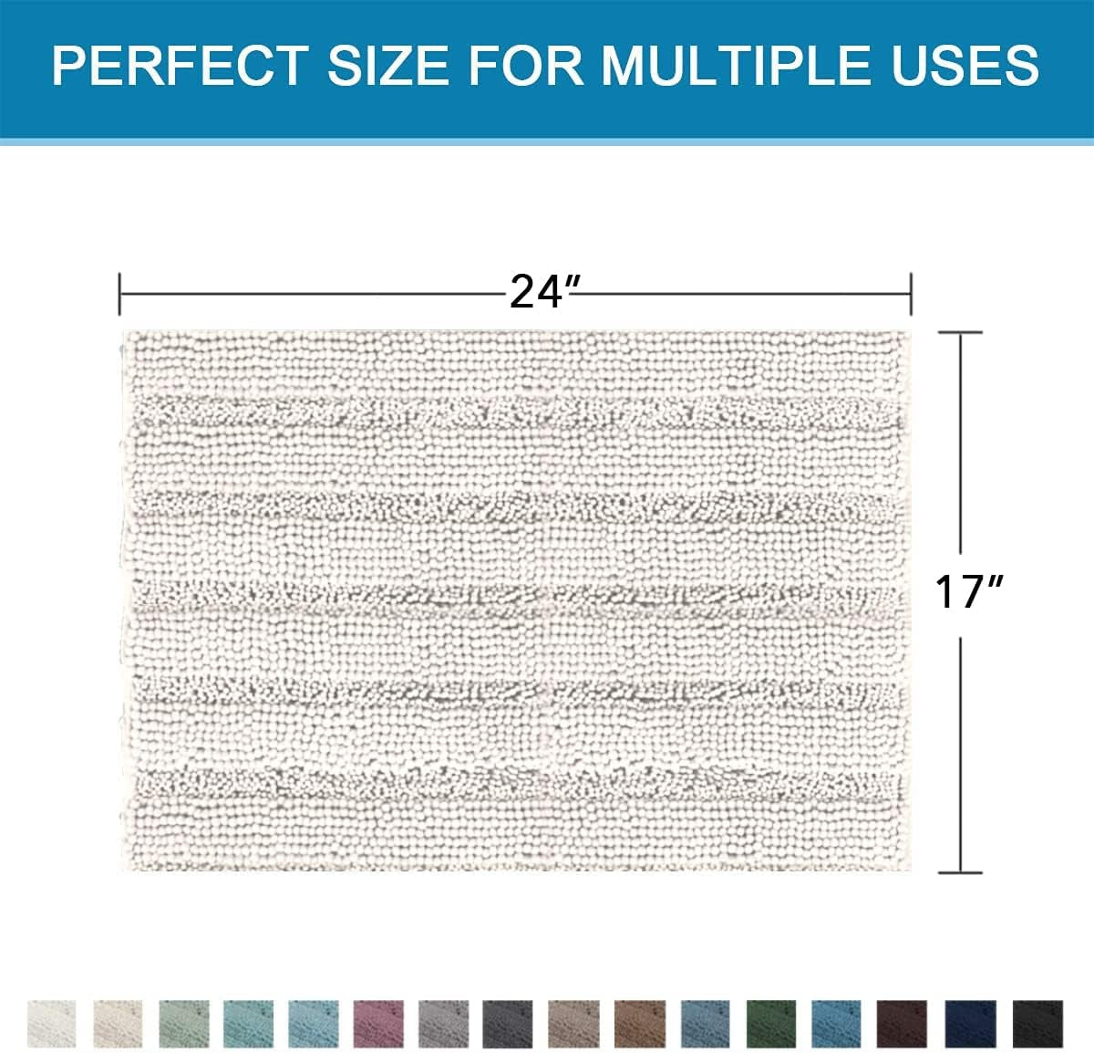 Bathroom Rugs Bath Rugs for Bathroom Non Slip Bath Mats Extra Thick Chenille Striped Rug 17" X 24" Absorbent Soft Shaggy Washable Dry Fast Bath Mats for Bath Room Floor - Ivory