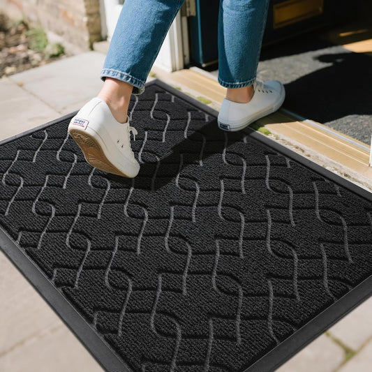 Outdoor Mats for Front Door, All-Season Waterproof Door Mat outside Entrance, All Weather Non-Slip Doormat, Stain and Fade Resistant, Easy Clean Patio Porch Indoor Entryway Mat, 29.5X17, Black