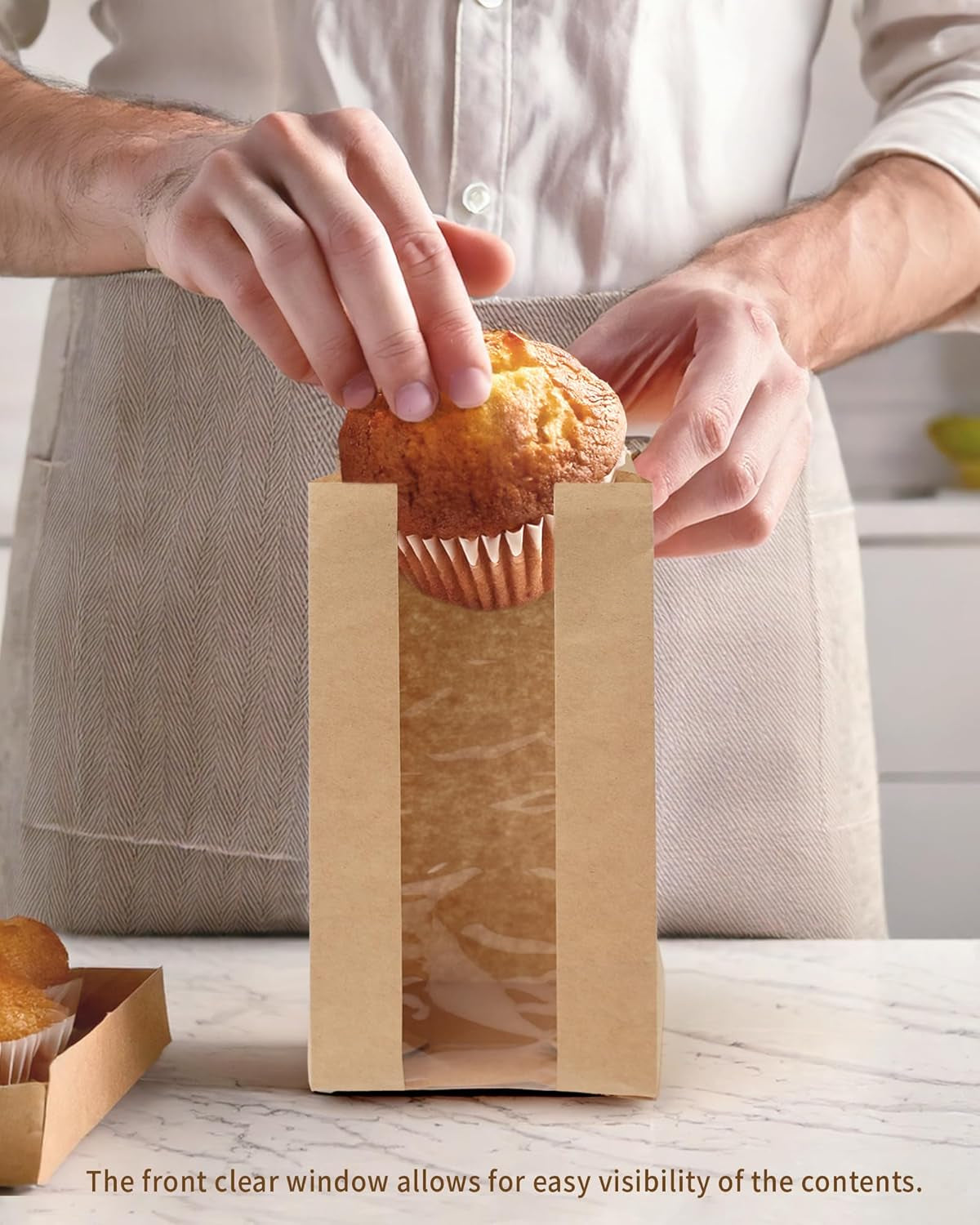 50 PCS Cookie Bags with Seal, 3.5"X 2.3"X7.5" Kraft Brown Paper Bags with Stickers, Bakery Bag for Snack, Cupcake, Coffee Bean, Party Favor, Cookie Packaging,