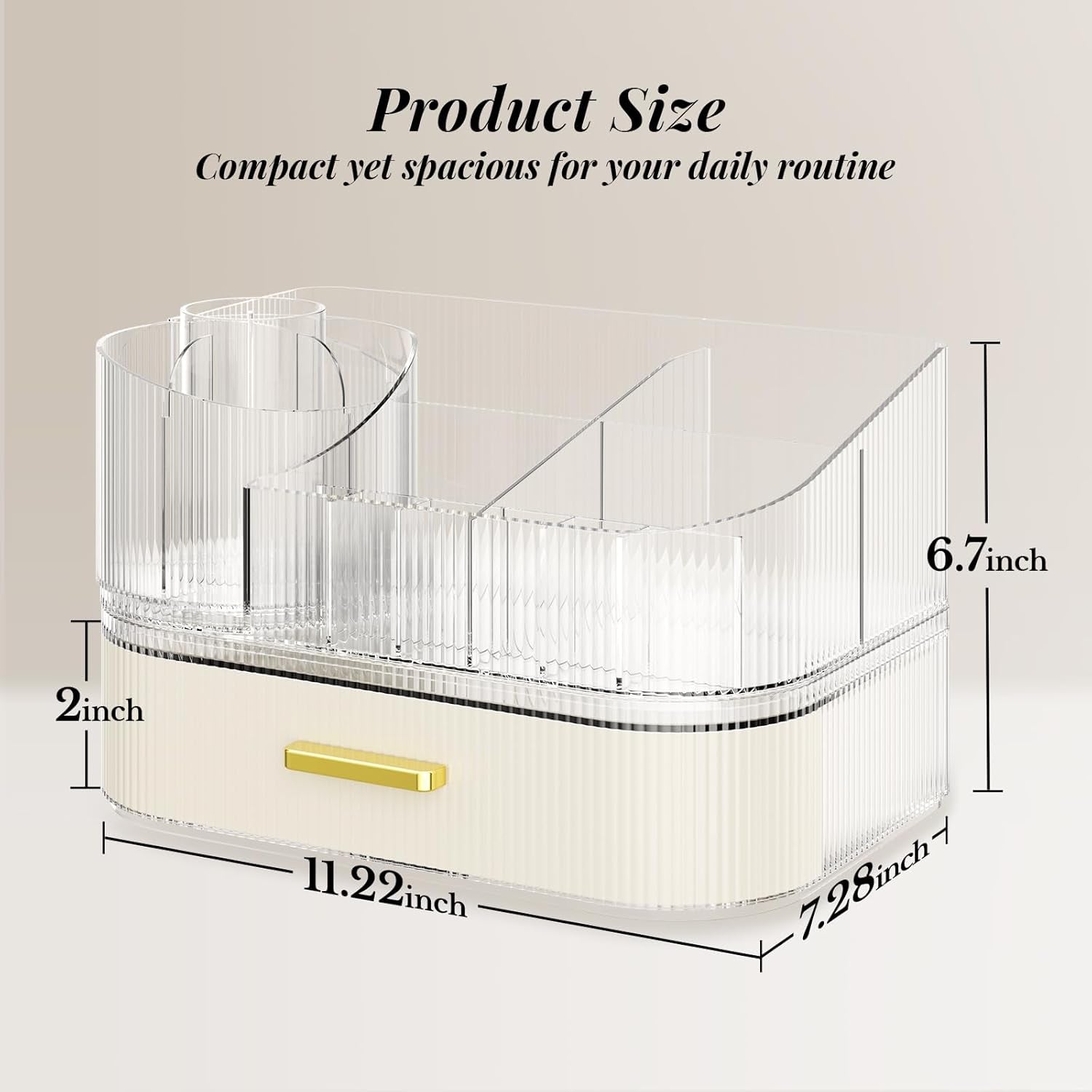 Makeup Organizer for Vanity with Stackable Drawers, 360 Rotating Makeup Brush Holder Large Cosmetic Display Case for Dresser, Bathroom Countertop Skincare Organizers and Storage, Elegant White