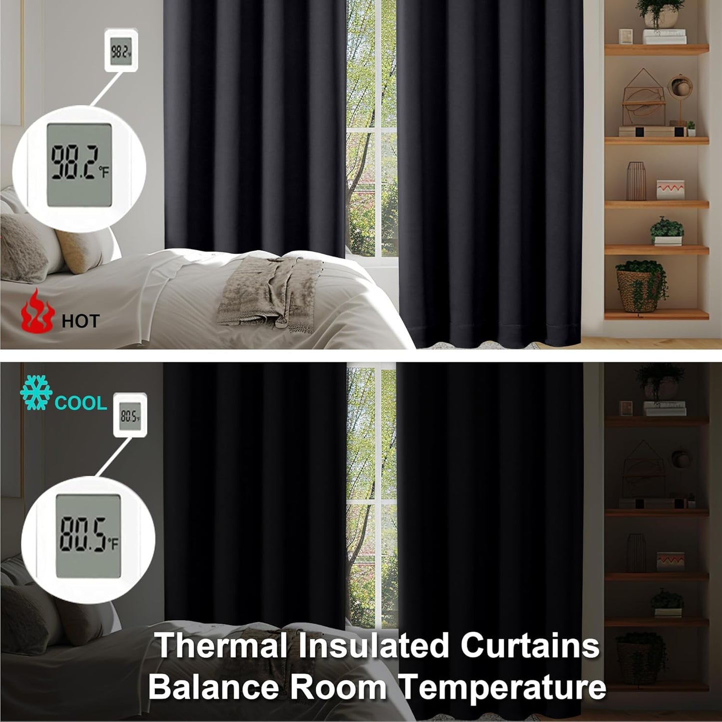 Ava Halloween Black Blackout Curtains for Bedroom 63 Inch Length 2 Panels, Solid Thermal Insulated Energy Saving Rod Pocket Window Treatment Curtains Blackout Drapes, W40 X L63 Inch, Black