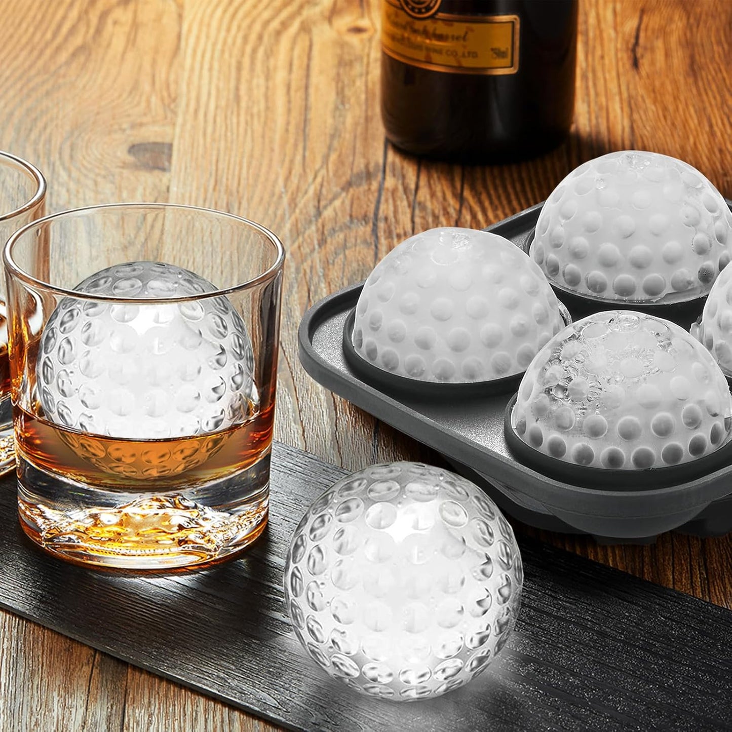3D Golf Ice Cube Tray, Large Golf Silicone Fun Shapes Whiskey Ice Mold with Funnel for Cocktails, Bourbon,Brandy, Whiskey Gifts for Men Black