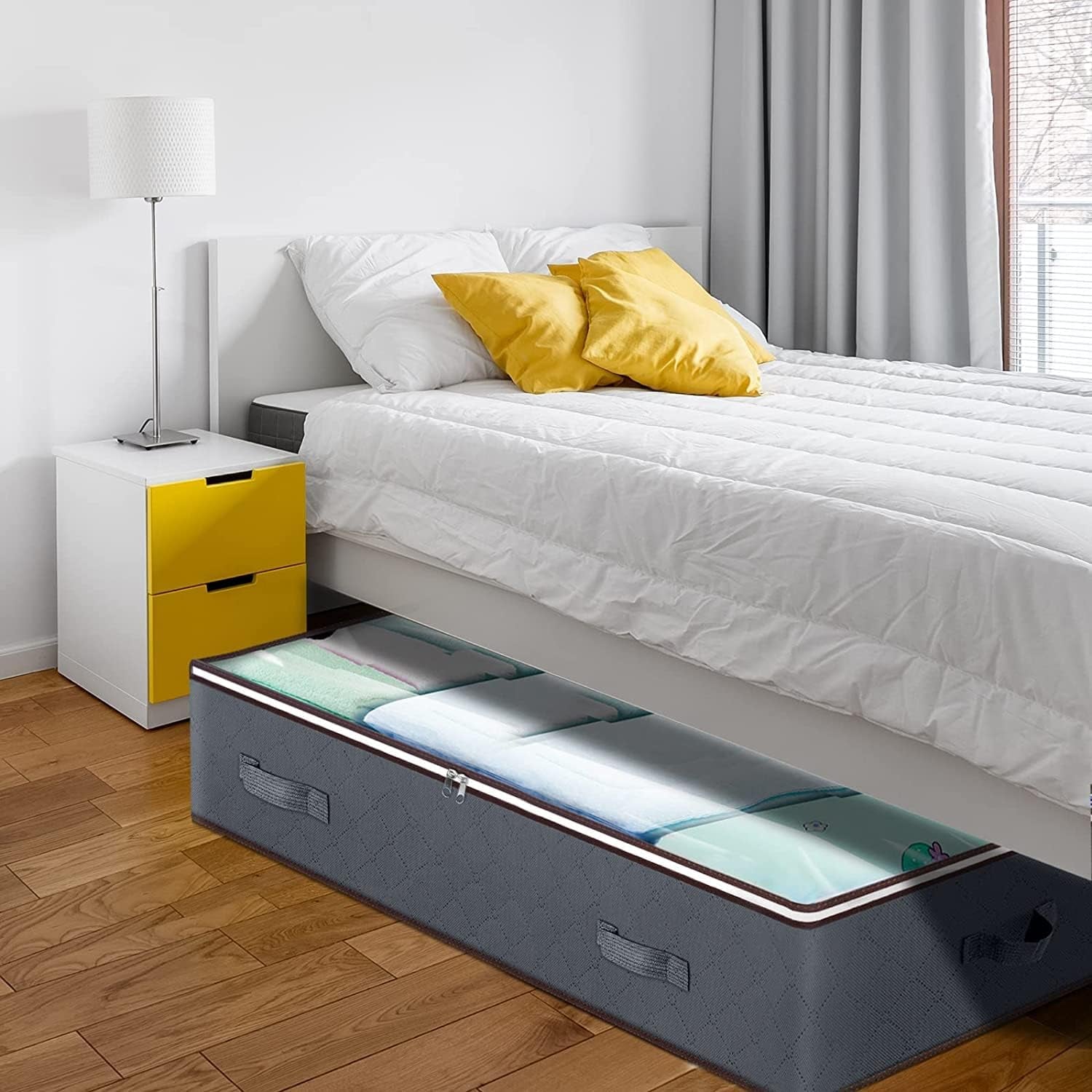 90L under Bed Storage Containers, Underbed Toy Organizers and Clothing Storage Bags, Closet Storage Bins with Clear Window for Organizing Blanket Comforter Bedding Clothes Bedroom Dorm, 2 Pack