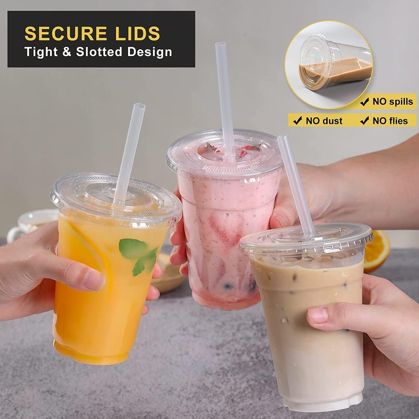 100 Sets - 12Oz Clear Plastic Cups with Lids and Straws, Disposable Cups for Iced Coffee, Smoothie, Milkshake, Cold Drinks