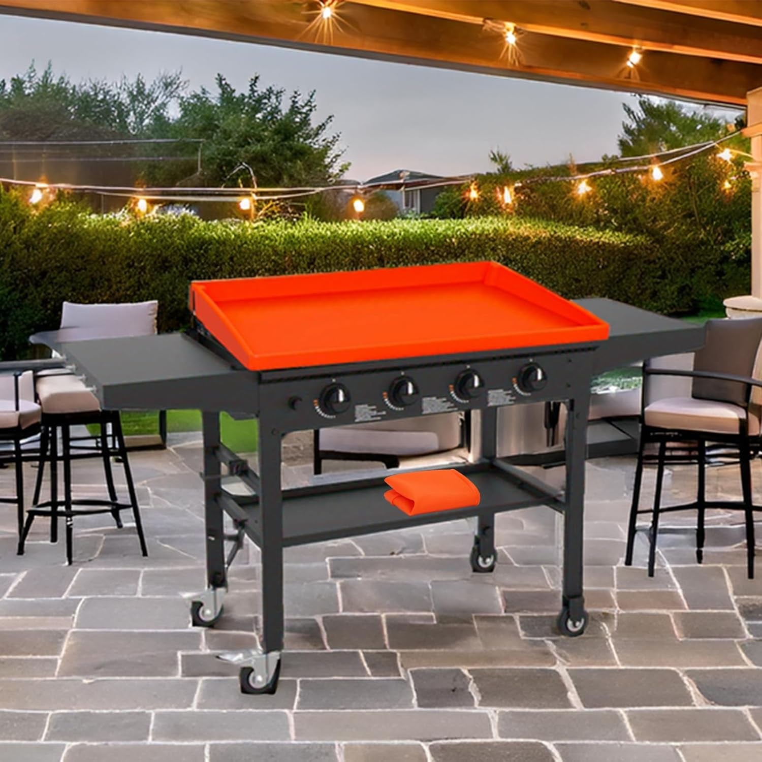17 Inch Griddle Cover Mat for Blackstone Griddle, Full Wrap-Around Protection Griddle Accessories, Food Grade Silicone Grill Mat, Orange