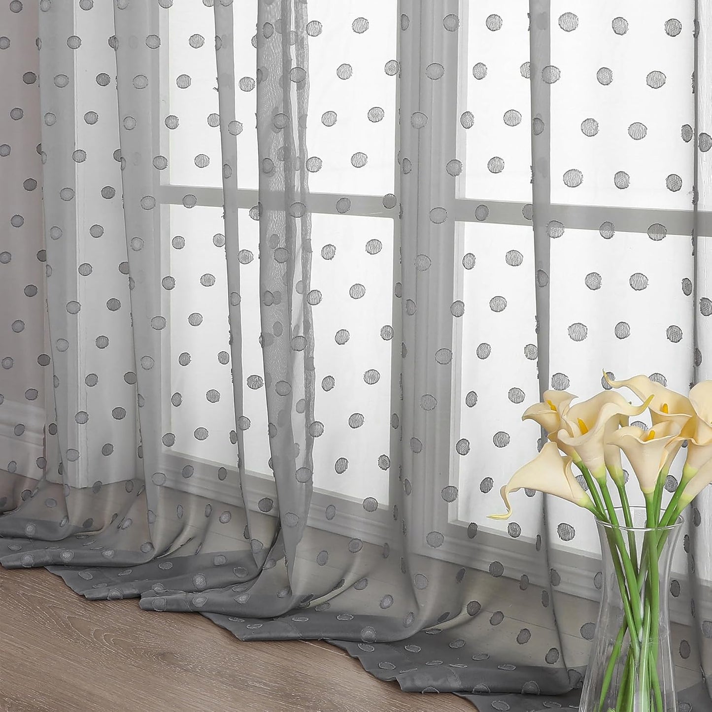 Polka Grey Sheer Curtains 84 Inches Long 2 Panels for Living Room Bedroom, Cute Dots Jacquard Curtains Sheer, Airy & Lightweight Elegant Window Treatments Sheer, 40" Wx84 L Inch