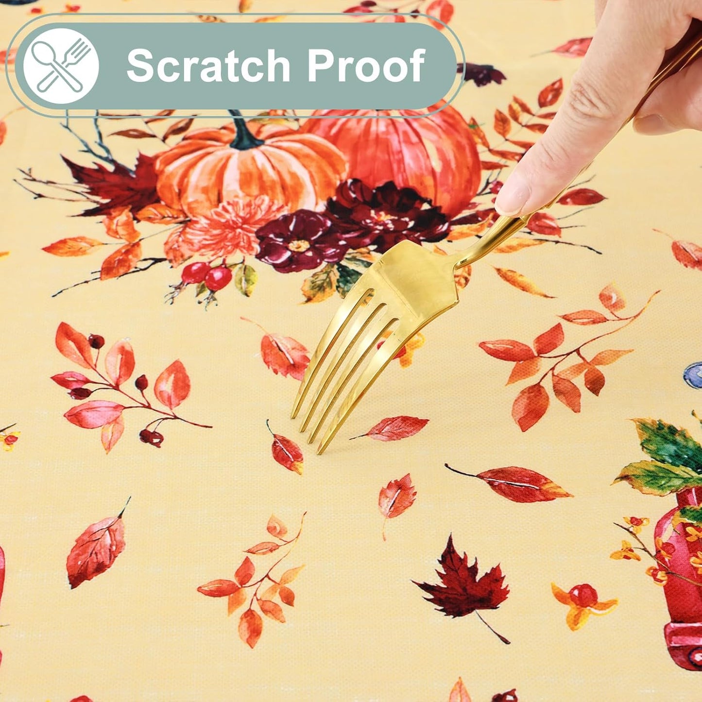 Rectangle Waterproof Vinyl Table Cloth, Wipeable Tablecloth with Flannel Backing, Plastic Table Cover for Fall, Thanksgiving (Pumpkin Truck, 60" X 84")