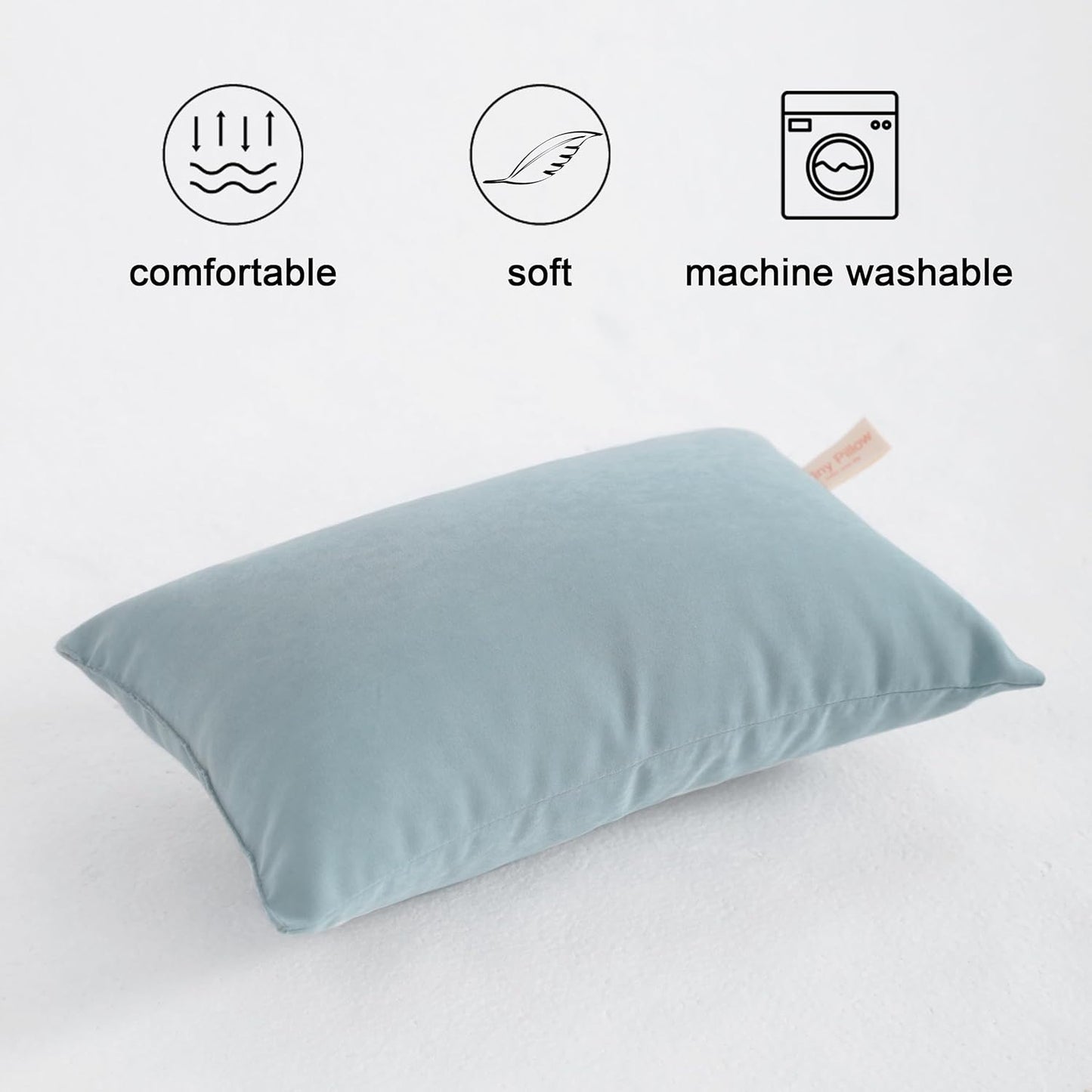 2 Pack Mini Pillows, 11X7 Inches, Soft Washable Nap Small Travel Pillows, Greyish Green