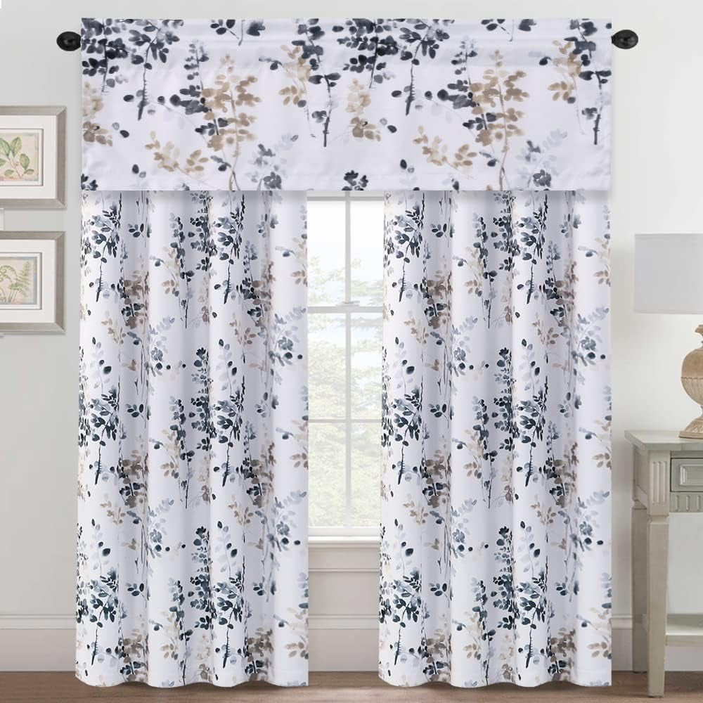 Valance for Kitchen Windows/Bathroom/Living Room/Bedroom Blackout Window Valance Thermal Insulated Rod Pocket Valance Curtains, 52" W X 18" L, 1 Panel, Bluestone and Taupe