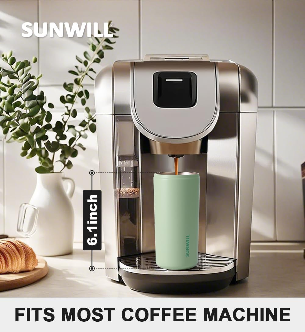 Insulated Coffee Mug with Lid, Leak Proof Tumbler Stainless Steel, 12 Oz Travel Cup for Office, Home, Powder Coated Matcha