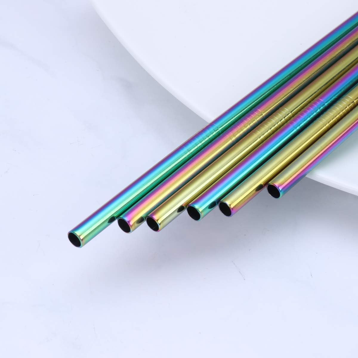 Premium Reusable Titanium-Plated Stainless Steel Colorful Drinking Straws - Straight and Bent Metal Straws with Cleaning Brushes for Milkshakes, Frozen Drinks, Smoothies, and Bubble Tea, Set of 18