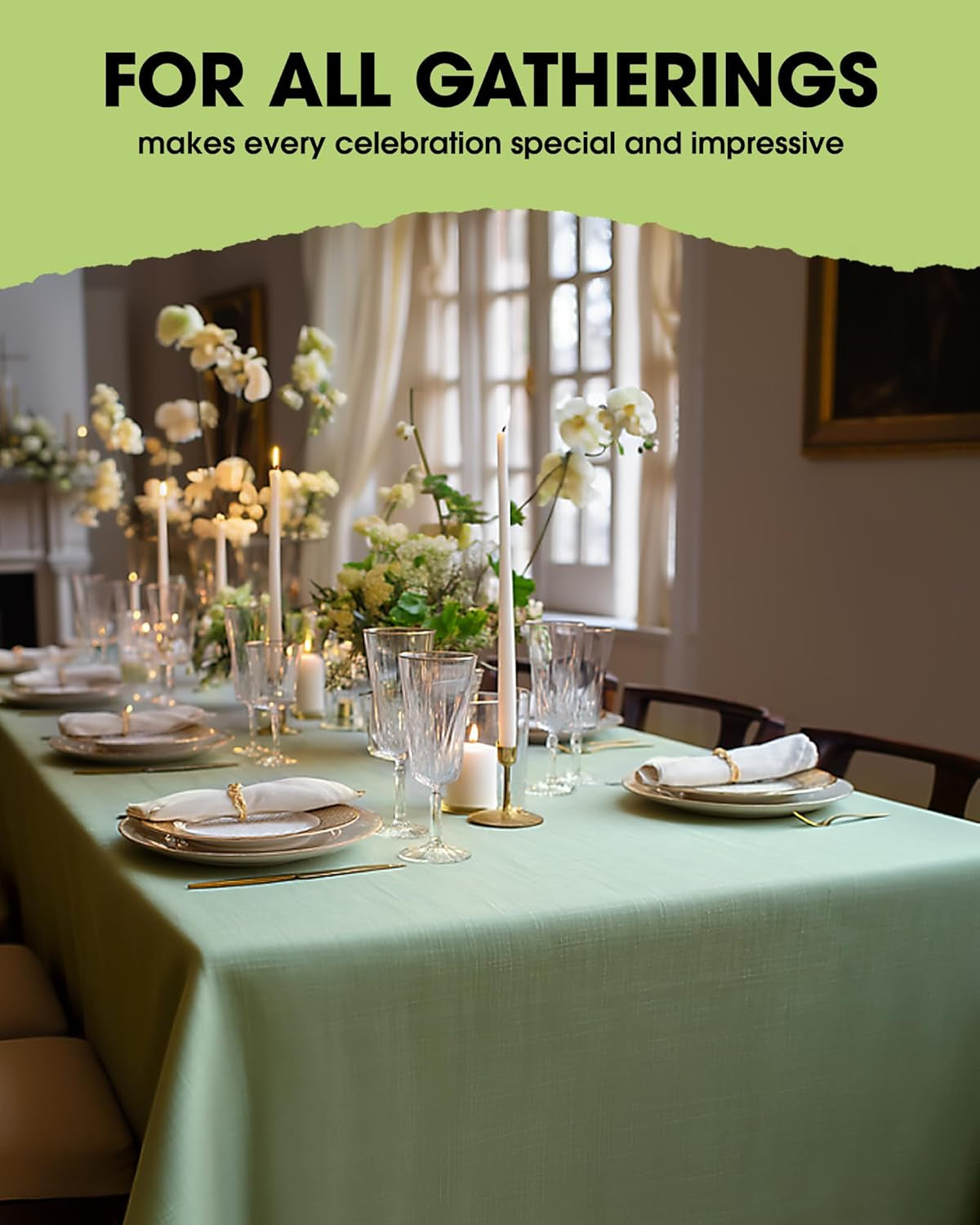 Rectangle Linen Tablecloth Waterproof & Stain Resistant, Wrinkle-Free Table Cloth Adds Elegance and Protection, Ideal for Dining, Party, Wedding and Outdoor, 52 X 70 Inch, Sage Green