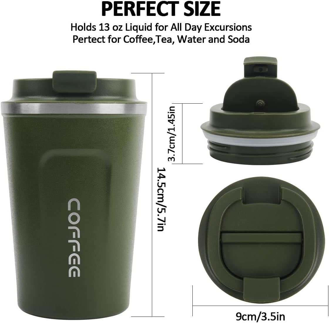 12 Oz Stainless Steel Vacuum Insulated Tumbler - Coffee Travel Mug Spill Proof with Lid - Coffee Cup for Keep Hot/Ice Coffee,Tea and Beer (Green)