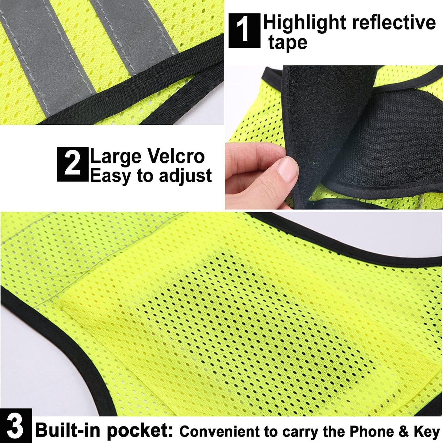 Reflective Night Running Vest with Adjustable Strap & Breathable Holes, Ultrathin Lightweight Safety Vest with 360° High Visibility for Running, Jogging, Cycling, Hiking, Walking, Yellow